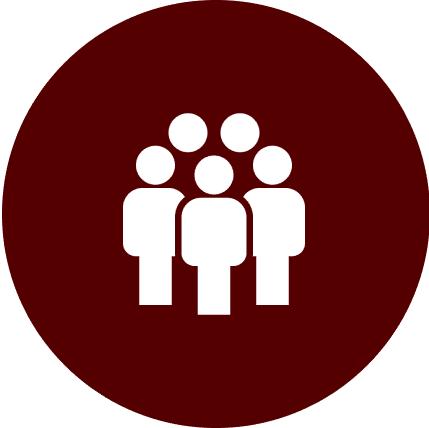 Group icon with people silhouettes on red.